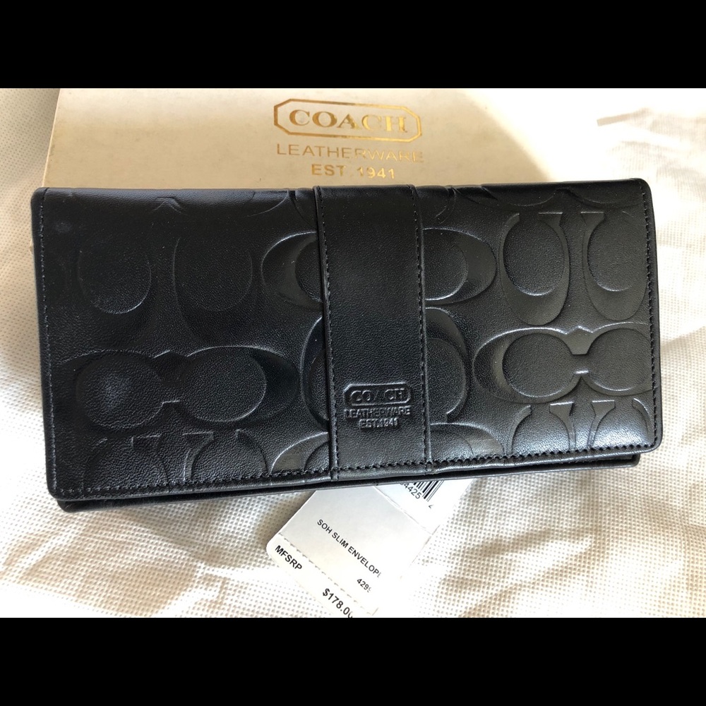 Coach New Black Monogram Soho Slim Wallet